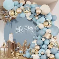 Dusty Blue Balloon Arch Kit, Dusty Light Blue Balloons Arch Kit With Metallic Gold Sand White Gold Confetti Balloons for Wedding Bridal Shower Boy Birthday Party Decorations