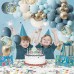 Dusty Blue Balloon Arch Kit, Dusty Light Blue Balloons Arch Kit With Metallic Gold Sand White Gold Confetti Balloons for Wedding Bridal Shower Boy Birthday Party Decorations