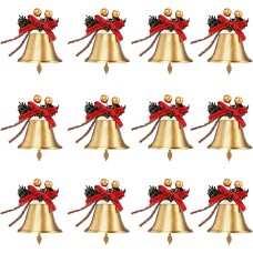Christmas Gold Bells, 12pcs 2.4inch Metal Gold Jingle Bells with Red Bow and Berry Tree Hanging Ornament, Xmas Ornament Ringbell for Christmas Tree Pendant Holiday Decoration Christmas Gold Bells, 12pcs 2.4inch Metal Gold Jingle Bells with Red Bow and Berry Tree Hanging Ornament, Xmas Ornament Ringbell for Christmas Tree Pendant Holiday Decoration