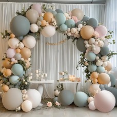 Dusty Green Nude Pink Balloons Arch Kit, Double Stuffed Pastel Balloon Arch Dark Light Green Blush Nude Cream White Sand Tan Pink Balloons for Wedding Birthday Party Woodland Decorations