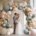Dusty Green Nude Pink Balloons Arch Kit, Double Stuffed Pastel Balloon Arch Dark Light Green Blush Nude Cream White Sand Tan Pink Balloons for Wedding Birthday Party Woodland Decorations