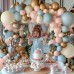 Gender Reveal Balloon Arch Kit, 144PCS Dusty Pink and Blue Balloons Chrome Gold Sand White Balloons for Gender Reveal Boho Bachelorette Birthday Wedding Bridal Bear Theme Decorations