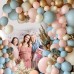 Gender Reveal Balloon Arch Kit, 144PCS Dusty Pink and Blue Balloons Chrome Gold Sand White Balloons for Gender Reveal Boho Bachelorette Birthday Wedding Bridal Bear Theme Decorations