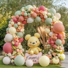 Dusty Pink Yellow Green Balloons Arch Kit, Double Stuffed Pastel Light Yellow Sage Green Peach Balloon Garland Ivory White Sand Color for Bear Wildflower Birthday Wedding Party Decorations