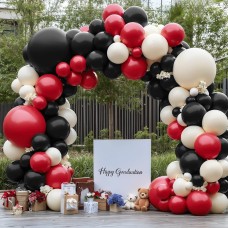 Red Black And White Balloons Garland Arch Kit, Double Stuffed Ruby Ivory Red White And Black Balloons Arch Kit for Birthday Anniversary Graduation Wedding Party Decoration Red Black And White Balloons Garland Arch Kit, Double Stuffed Ruby Ivory Red White And Black Balloons Arch Kit for Birthday Anniversary Graduation Wedding Party Decoration