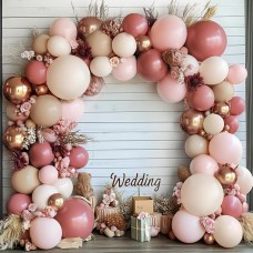 Dusty Pink Brown Ivory Balloons Arch Kit, Double Stuffed Rose Metallic Gold Cream Pastel And Dusty Blush Pink Balloons for Weddings Birthdays Boho Elegant Party Decoration