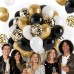 Black Gold White Balloons Set, Include 50pcs12inch Matte White Black Metallic Gold Confetti Latex Balloons with Gold Ribbons for Birthday Graduation New Years Retirement Party Decorations