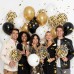 Black Gold White Balloons Set, Include 50pcs12inch Matte White Black Metallic Gold Confetti Latex Balloons with Gold Ribbons for Birthday Graduation New Years Retirement Party Decorations