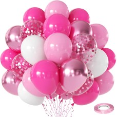 Hot Pink White Balloons Set, Include 50pcs 12inch Pastel Light Pink Confetti White Latex Balloons and Metallic Pink Balloon with Ribbons for Birthday Wedding Princess Party Decorations Hot Pink White Balloons Set, Include 50pcs 12inch Pastel Light Pink Confetti White Latex Balloons and Metallic Pink Balloon with Ribbons for Birthday Wedding Princess Party Decorations
