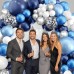 Blue White Silver Balloons Arch Kit, Navy Blue and White Balloons with Metallic Dark Light Blue Silver Conftti Balloons Garland for Graduation Birthday Party Bridal Shower Anniversary Decoration