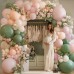 Pink and Green Balloon Arch Kit, Pink White and Green Balloon Arch Kit with Mixed Size Sage Green Pastel Pink Sand White Light Orange Balloons for Wedding Birthday Party Bridal Shower Decorations