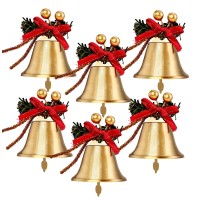 Christmas Gold Bells, 12pcs 2.4inch Metal Gold Jingle Bells with Red Bow and Berry Tree Hanging Ornament, Xmas Ornament Ringbell for Christmas Tree Pendant Holiday Decoration