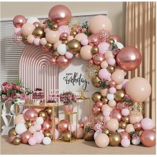 Rose Gold Balloon Garland Kit, Nude Pastel Pink Metallic Gold Matte White Balloons Gold and Rose Gold Confetti Balloons for Wedding Bridal Shower Princess Party Girl Birthday Decorations