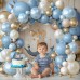 Dusty Blue Beige Gold Balloons Arch Kit, Double Stuffed Pastel Light Blue Pearl White Sand Chrome Gold Balloons for Elegant Weddings Birthdays Bridal Decoration