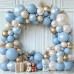 Dusty Blue Beige Gold Balloons Arch Kit, Double Stuffed Pastel Light Blue Pearl White Sand Chrome Gold Balloons for Elegant Weddings Birthdays Bridal Decoration