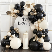 Black Gold Balloon Arch Kit, Double Stuffed 129 Pcs Black and Gold Balloons Garland with Chrome Gold Pearl White and Black Balloons for Wedding Birthday Company Event New Year's party Party Decoration