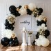Black Gold Balloon Arch Kit, Double Stuffed 129 Pcs Black and Gold Balloons Garland with Chrome Gold Pearl White and Black Balloons for Wedding Birthday Company Event New Year's party Party Decoration