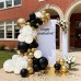 Black Gold Balloon Arch Kit, Double Stuffed 129 Pcs Black and Gold Balloons Garland with Chrome Gold Pearl White and Black Balloons for Wedding Birthday Company Event New Year's party Party Decoration