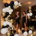 Black Gold Balloon Arch Kit, Double Stuffed 129 Pcs Black and Gold Balloons Garland with Chrome Gold Pearl White and Black Balloons for Wedding Birthday Company Event New Year's party Party Decoration
