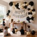 Black Gold Balloon Arch Kit, Double Stuffed 129 Pcs Black and Gold Balloons Garland with Chrome Gold Pearl White and Black Balloons for Wedding Birthday Company Event New Year's party Party Decoration