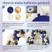 Blue and Gold Balloons Arch Kit, Navy Dark Blue Latex Balloon Arch Kit with Chrome Gold Sand White Balloons Garland and Gold Confetti Balloons for Wedding Birthday Bridal Shower Party Decoration