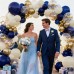 Blue and Gold Balloons Arch Kit, Navy Dark Blue Latex Balloon Arch Kit with Chrome Gold Sand White Balloons Garland and Gold Confetti Balloons for Wedding Birthday Bridal Shower Party Decoration