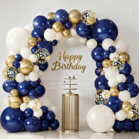 Blue and Gold Balloons Arch Kit, Navy Dark Blue Latex Balloon Arch Kit with Chrome Gold Sand White Balloons Garland and Gold Confetti Balloons for Wedding Birthday Bridal Shower Party Decoration