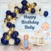 Blue and Gold Balloons Arch Kit, Navy Dark Blue Latex Balloon Arch Kit with Chrome Gold Sand White Balloons Garland and Gold Confetti Balloons for Wedding Birthday Bridal Shower Party Decoration