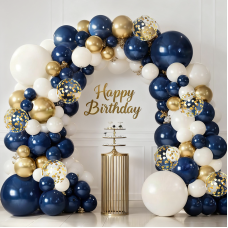 Blue and Gold Balloons Arch Kit, Navy Dark Blue Latex Balloon Arch Kit with Chrome Gold Sand White Balloons Garland and Gold Confetti Balloons for Wedding Birthday Bridal Shower Party Decoration