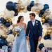 Blue and Gold Balloons Arch Kit, Navy Dark Blue Latex Balloon Arch Kit with Chrome Gold Sand White Balloons Garland and Gold Confetti Balloons for Wedding Birthday Bridal Shower Party Decoration