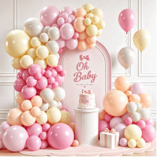 Pastel Pink Yellow Balloons Latex Arch Kit, Party Decoration. Pastel Pink Yellow Balloons Latex Arch Kit, Party Decoration.