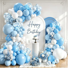 Blue and White Balloons Arch Kit Double Stuffed, Party Decoration. | Baby/Light Pearl Blue White Confetti Blue Balloons Latex for Boy Baby Showers Gender Reveals Weddings Birthdays Decoration.