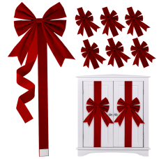 6 Pieces Large Velvet Burgundy Christmas Cabinet Ribbon Bows. Peel Stick. 6 Pieces Large Velvet Burgundy Christmas Cabinet Ribbon Bows. Peel Stick.